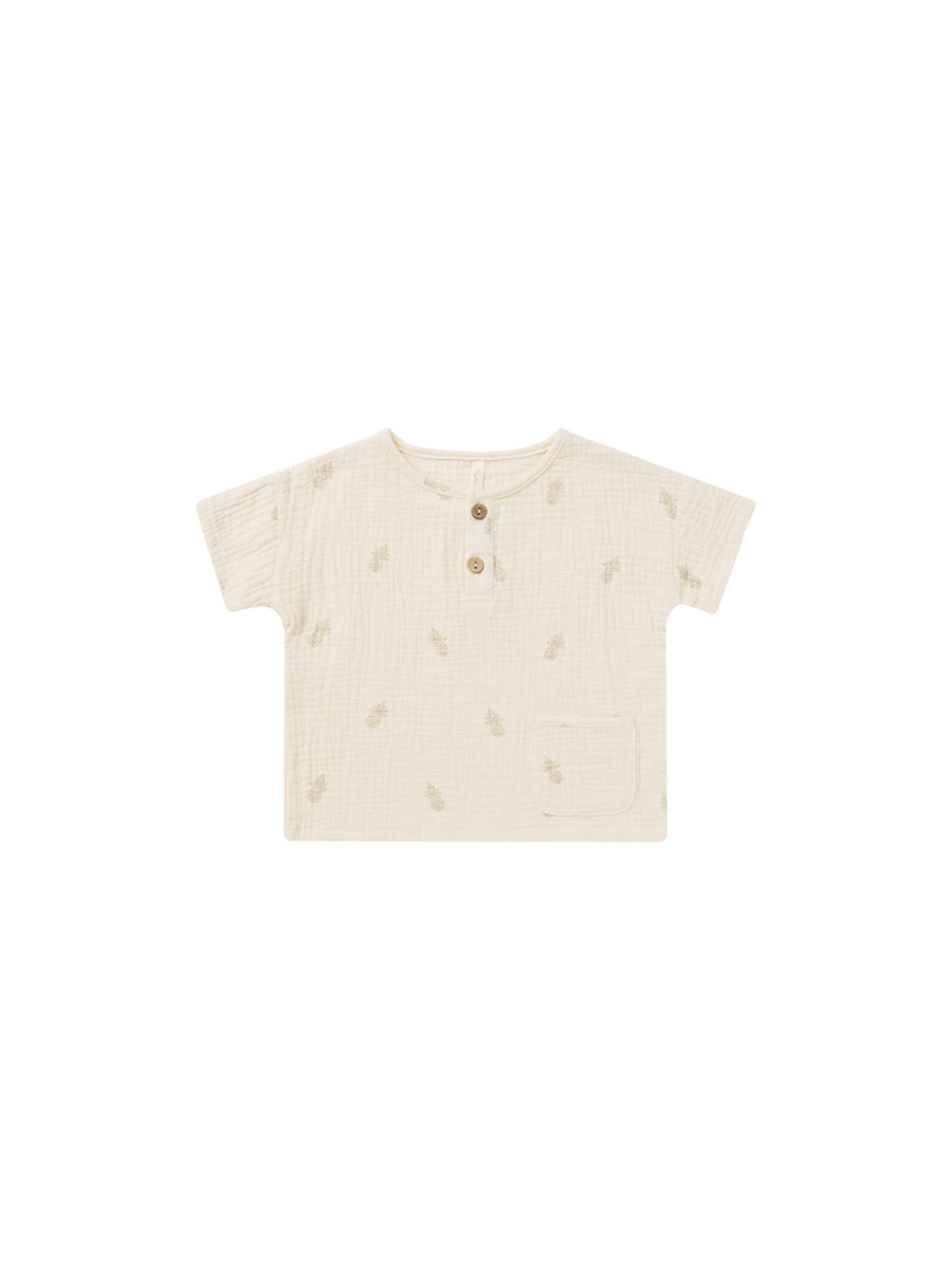 Woven Henley Tee Pineapple