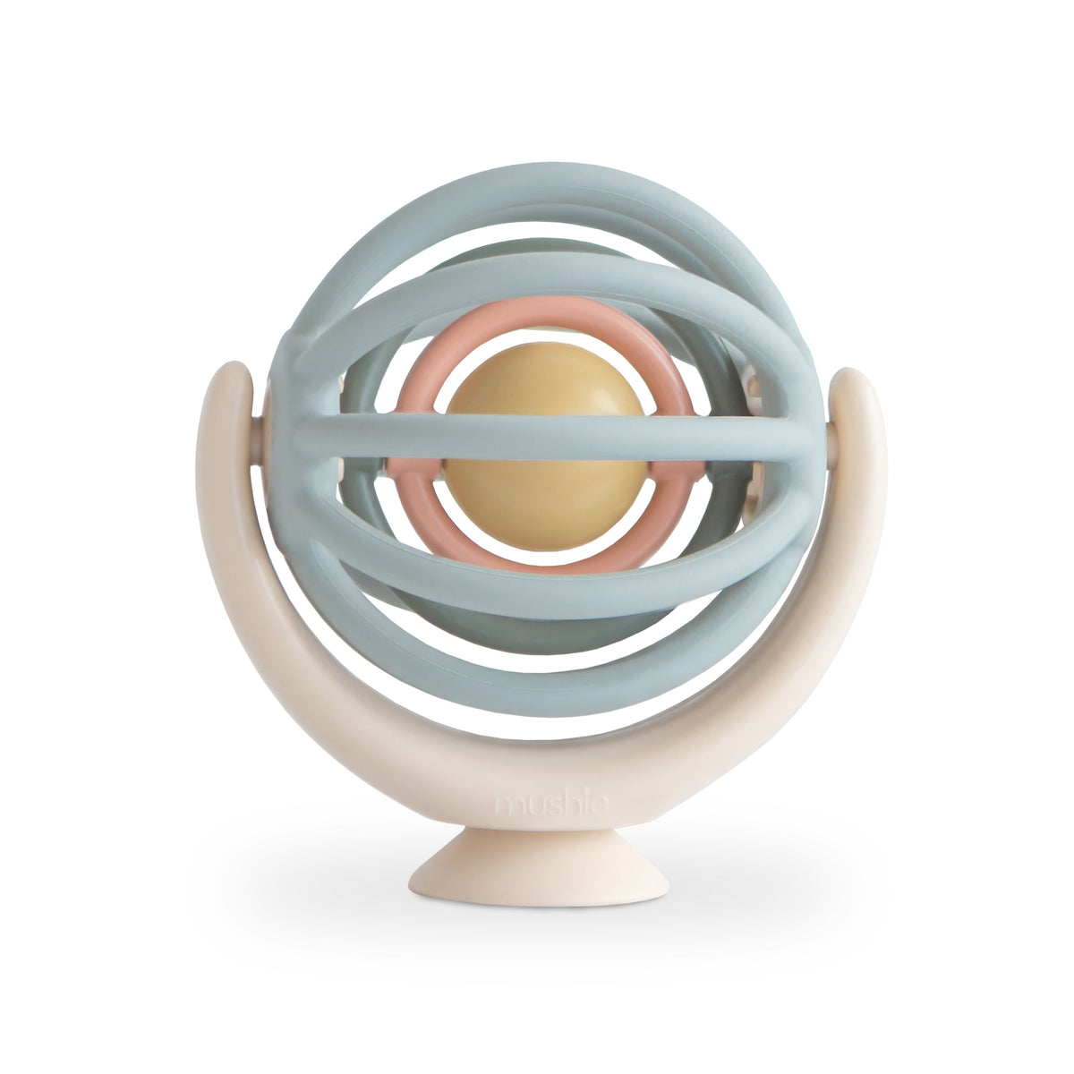 Jouet d'éveil bébé balle à ventouse Suction Spinner Mushie, balle en silicone avec ventouse