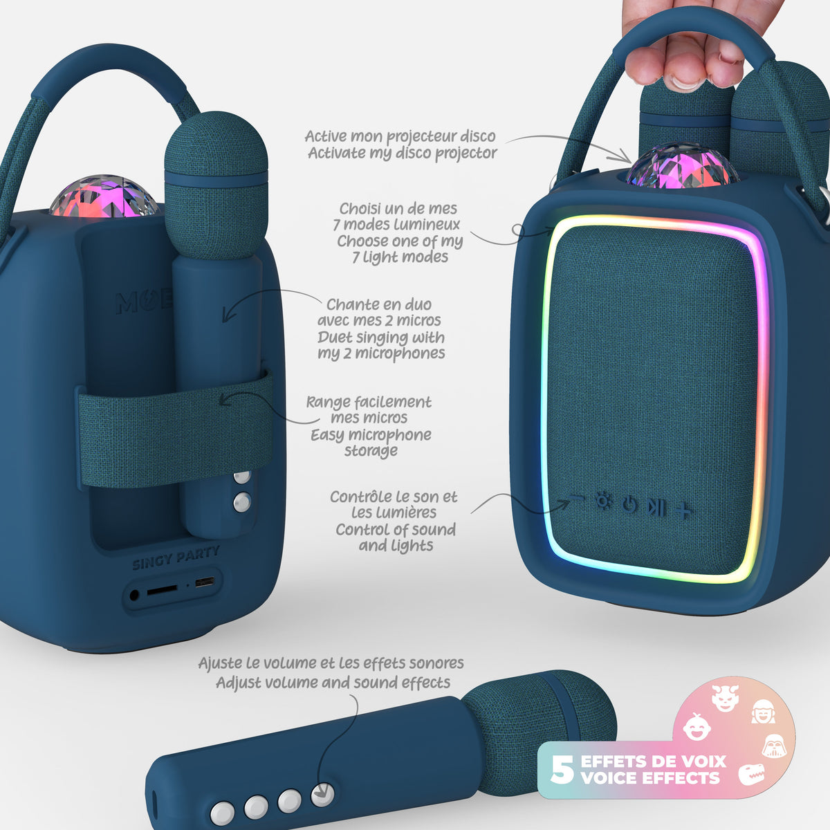 Enceinte Singy Party bleu navy MOB, Bluetooth, carte SD ou entrée AUX