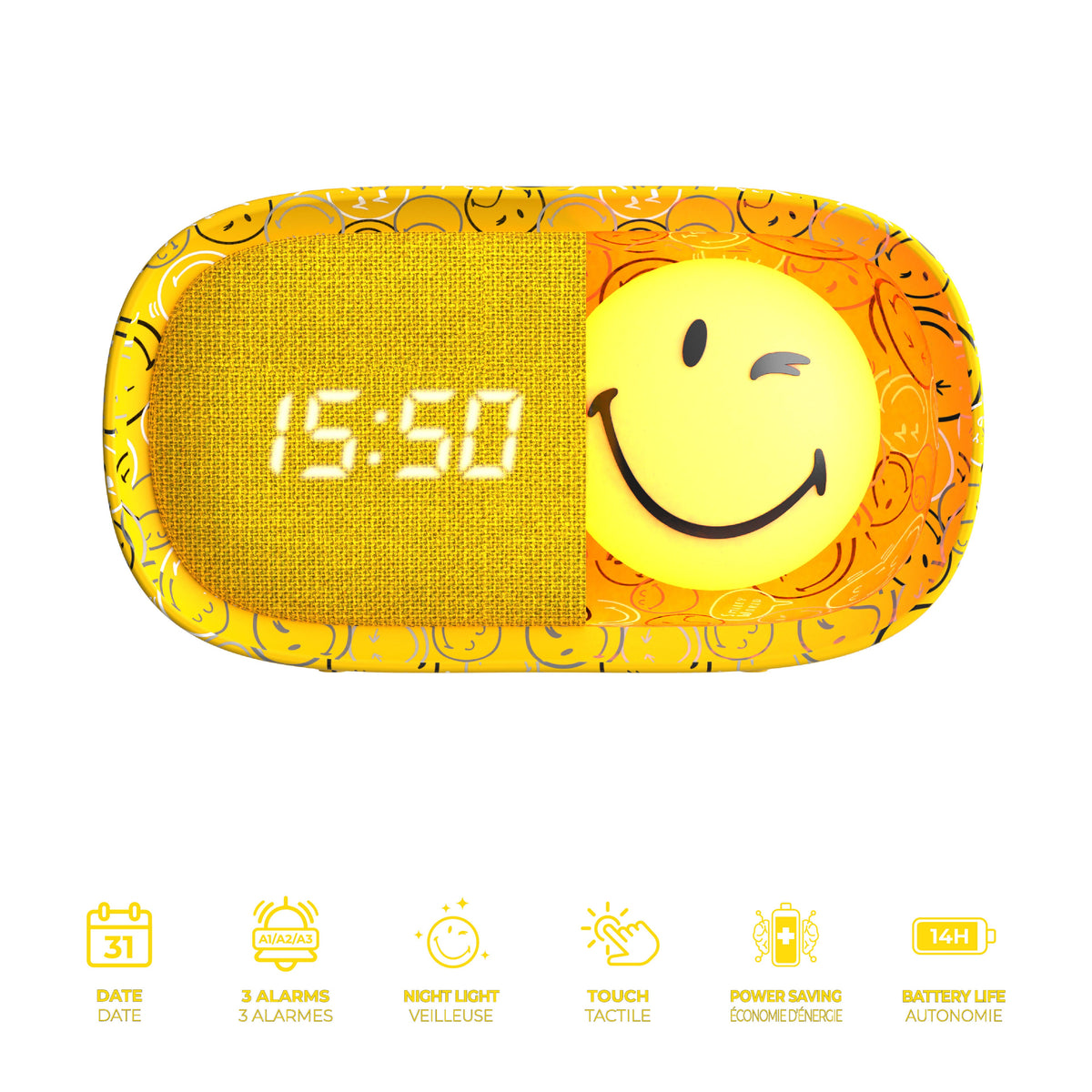 Réveil veilleuse jaune pour enfant Dreamy Clock Smiley World MOB, vue 3