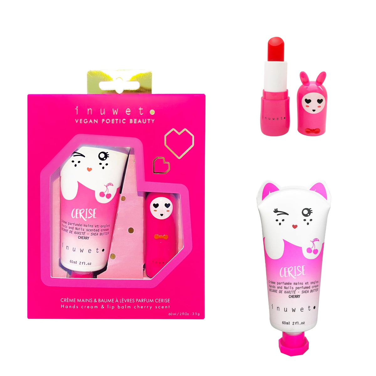 Coffret Wiz Inuwet mains et lèvres, soins enrichis en beurre de karité au parfum cerise