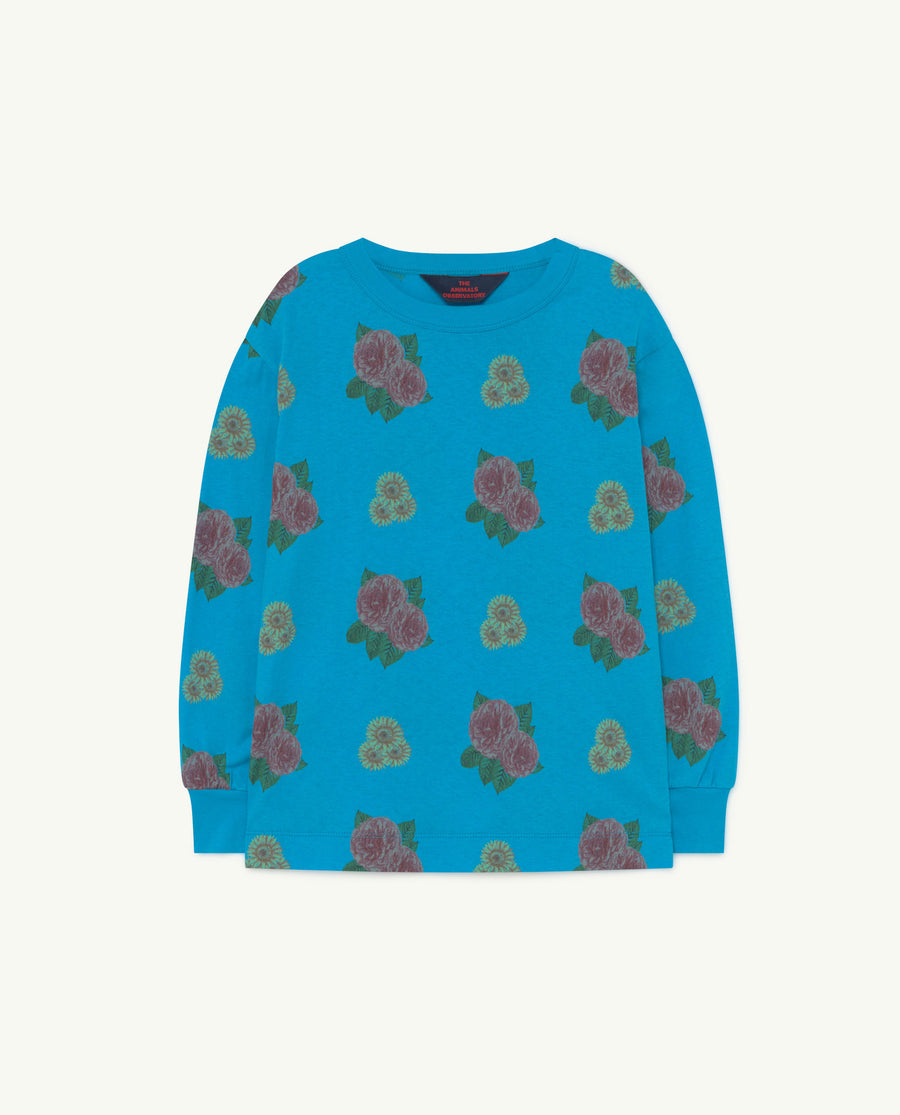 Dog Kids Sweatshirt Blue Flowers