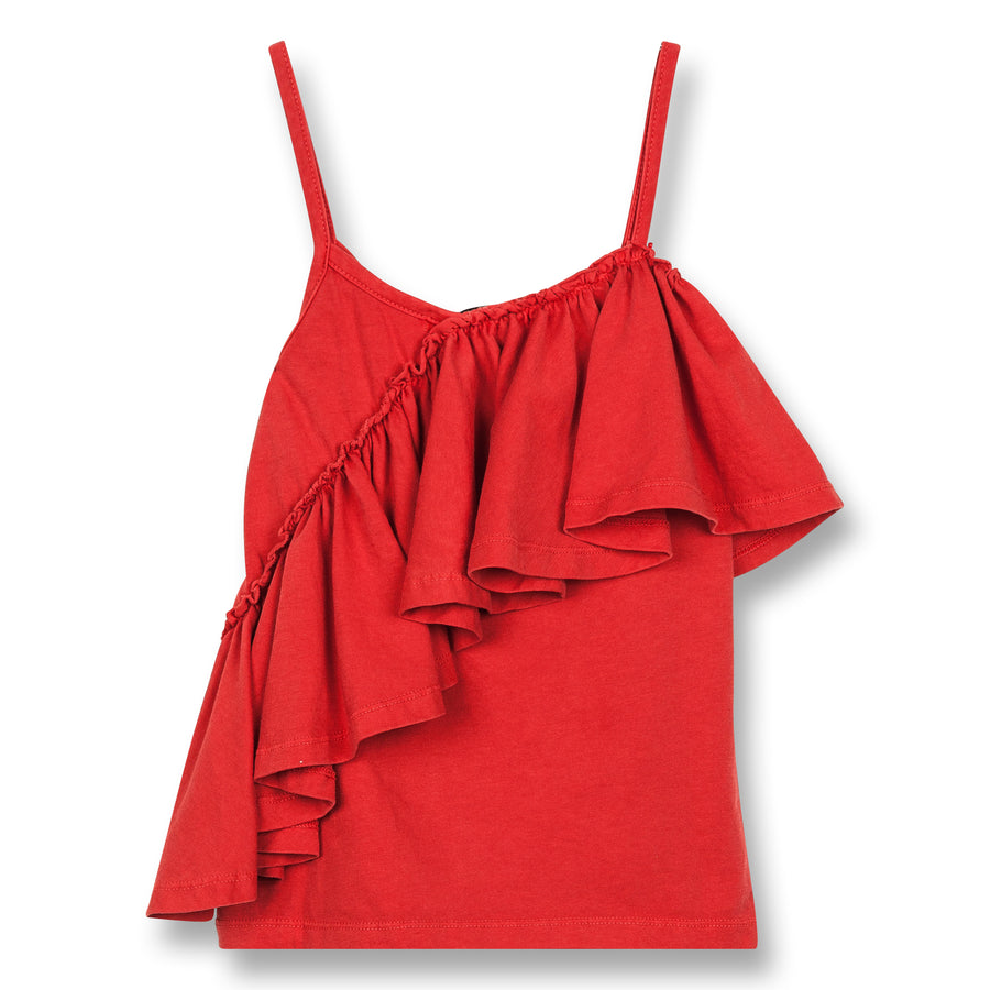 Cathy Poppy Red - Girl Knitted Jersey Tank Top