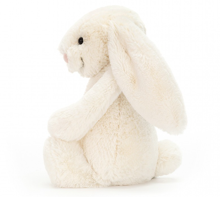 Peluche Bashful Cream Bunny Original Jellycat, de profil, oreille tombante