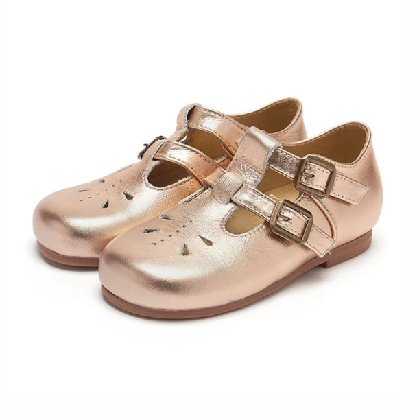 Lucy Velcro T-Bar Rose Gold Leather