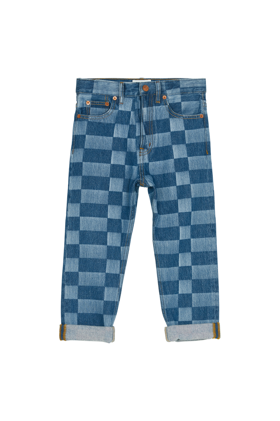 Finger in the Nose - Blue Denim Checkers Tapered Fit Jeans