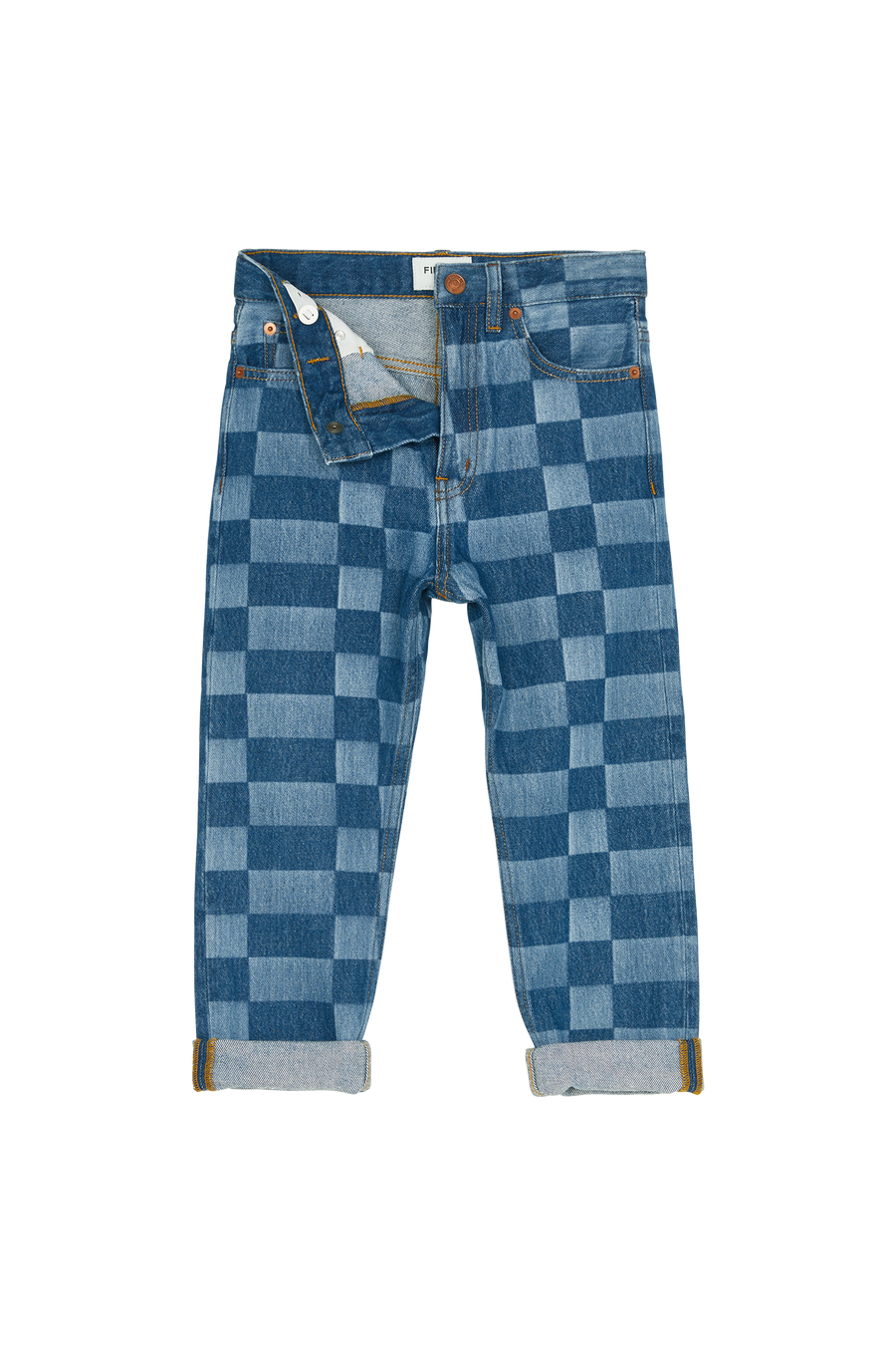 Finger in the Nose - Blue Denim Checkers Tapered Fit Jeans