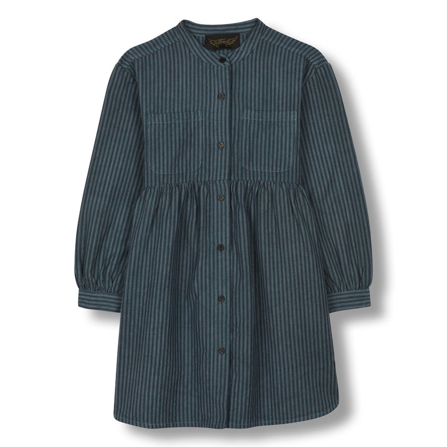 Sway Dark Blue Stripes - Girl Woven Long Sleeve Dress