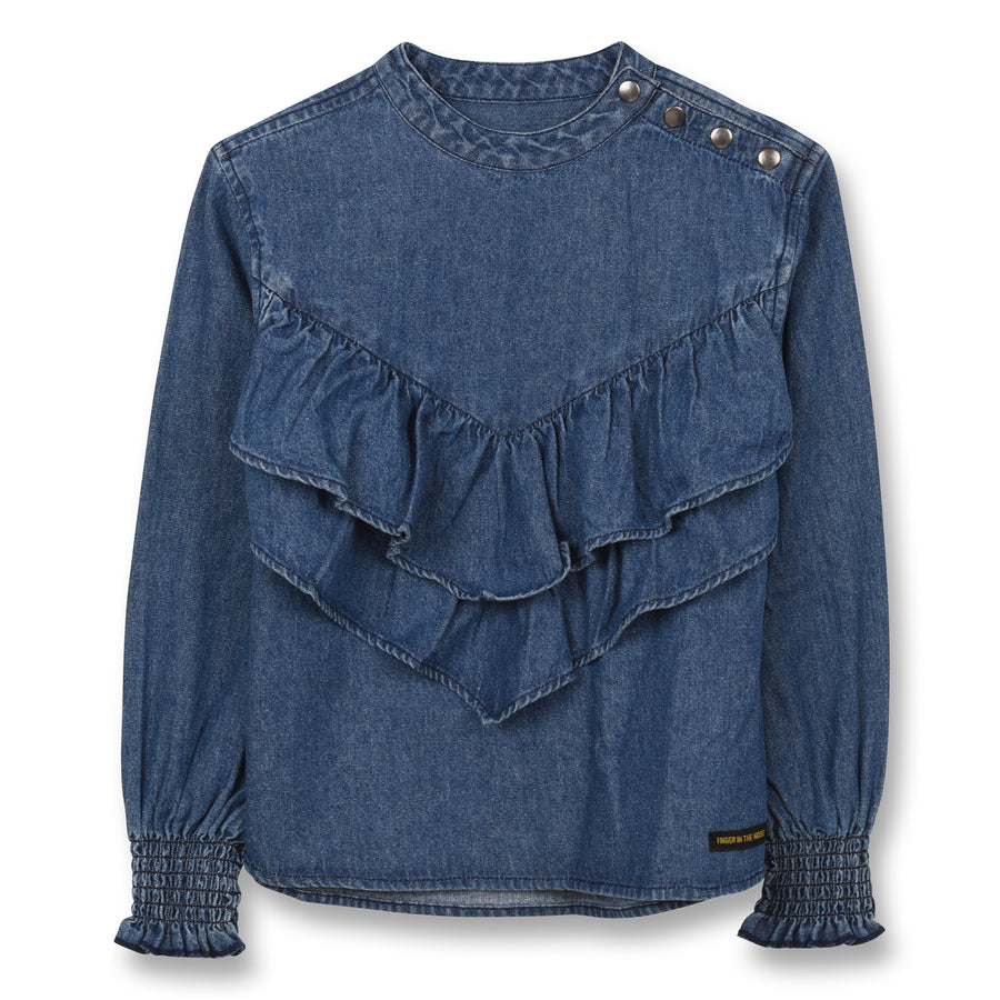 Swindle Dark Blue Denim - Girl Woven Long Sleeve Top